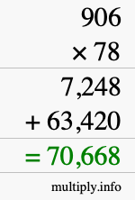 How to calculate 906 times 78 using long multiplication