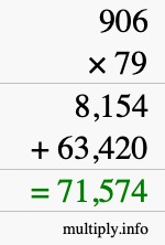 How to calculate 906 times 79 using long multiplication
