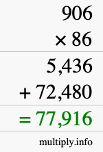 How to calculate 906 times 86 using long multiplication