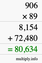 How to calculate 906 times 89 using long multiplication