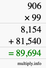 How to calculate 906 times 99 using long multiplication