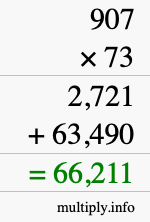 How to calculate 907 times 73 using long multiplication