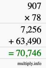 How to calculate 907 times 78 using long multiplication