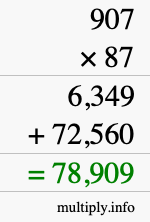 How to calculate 907 times 87 using long multiplication