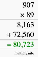 How to calculate 907 times 89 using long multiplication