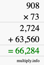 How to calculate 908 times 73 using long multiplication