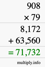 How to calculate 908 times 79 using long multiplication