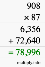 How to calculate 908 times 87 using long multiplication