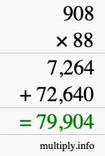 How to calculate 908 times 88 using long multiplication