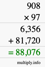 How to calculate 908 times 97 using long multiplication