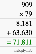 How to calculate 909 times 79 using long multiplication