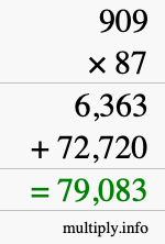How to calculate 909 times 87 using long multiplication