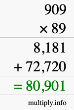 How to calculate 909 times 89 using long multiplication