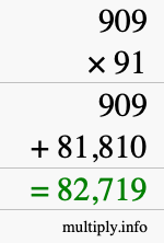 How to calculate 909 times 91 using long multiplication