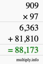 How to calculate 909 times 97 using long multiplication