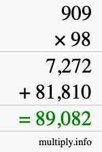 How to calculate 909 times 98 using long multiplication
