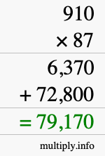 How to calculate 910 times 87 using long multiplication