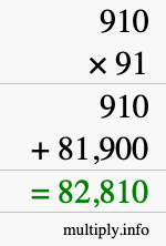 How to calculate 910 times 91 using long multiplication