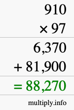 How to calculate 910 times 97 using long multiplication