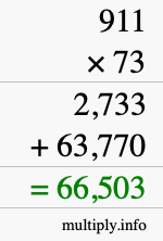 How to calculate 911 times 73 using long multiplication