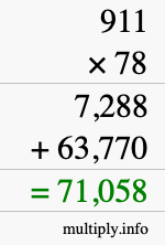 How to calculate 911 times 78 using long multiplication