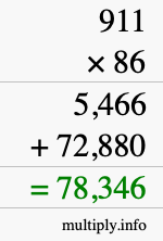 How to calculate 911 times 86 using long multiplication