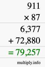 How to calculate 911 times 87 using long multiplication