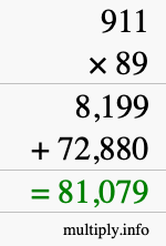 How to calculate 911 times 89 using long multiplication