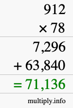 How to calculate 912 times 78 using long multiplication