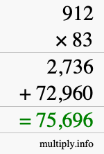 How to calculate 912 times 83 using long multiplication