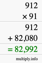How to calculate 912 times 91 using long multiplication