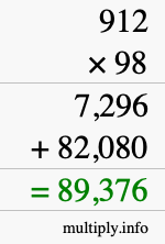 How to calculate 912 times 98 using long multiplication