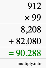How to calculate 912 times 99 using long multiplication