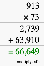 How to calculate 913 times 73 using long multiplication