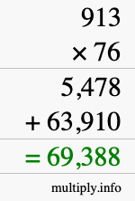 How to calculate 913 times 76 using long multiplication