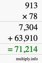 How to calculate 913 times 78 using long multiplication