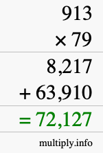 How to calculate 913 times 79 using long multiplication