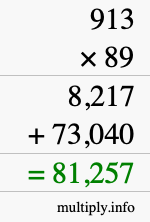 How to calculate 913 times 89 using long multiplication