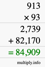 How to calculate 913 times 93 using long multiplication