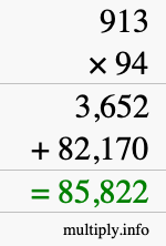 How to calculate 913 times 94 using long multiplication