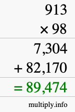 How to calculate 913 times 98 using long multiplication