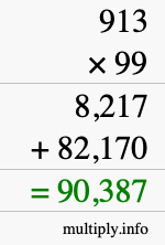 How to calculate 913 times 99 using long multiplication