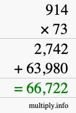 How to calculate 914 times 73 using long multiplication