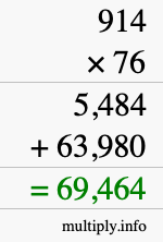 How to calculate 914 times 76 using long multiplication