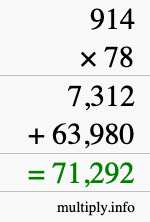 How to calculate 914 times 78 using long multiplication