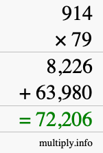 How to calculate 914 times 79 using long multiplication