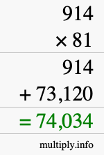 How to calculate 914 times 81 using long multiplication