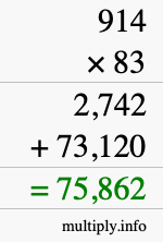 How to calculate 914 times 83 using long multiplication