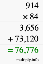 How to calculate 914 times 84 using long multiplication