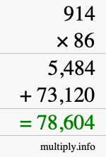 How to calculate 914 times 86 using long multiplication